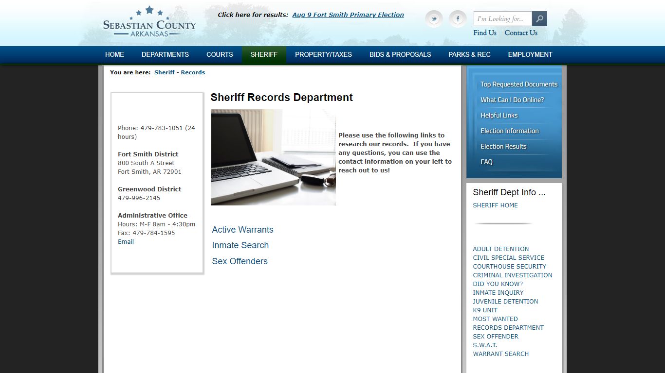Sebastian County Government > Sheriff > Records